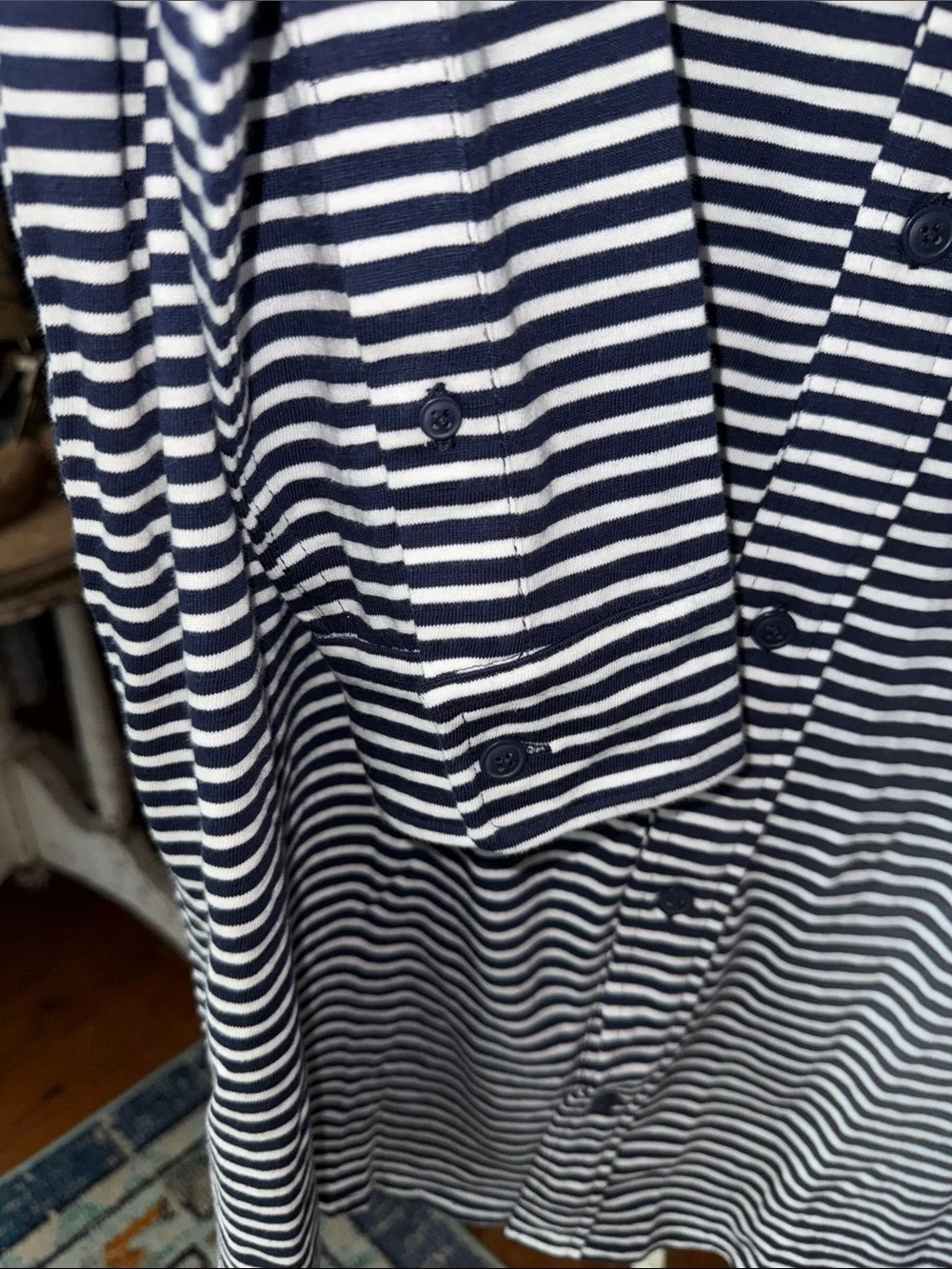 J. Crew Navy and White Striped Men's Button-Down Shirt